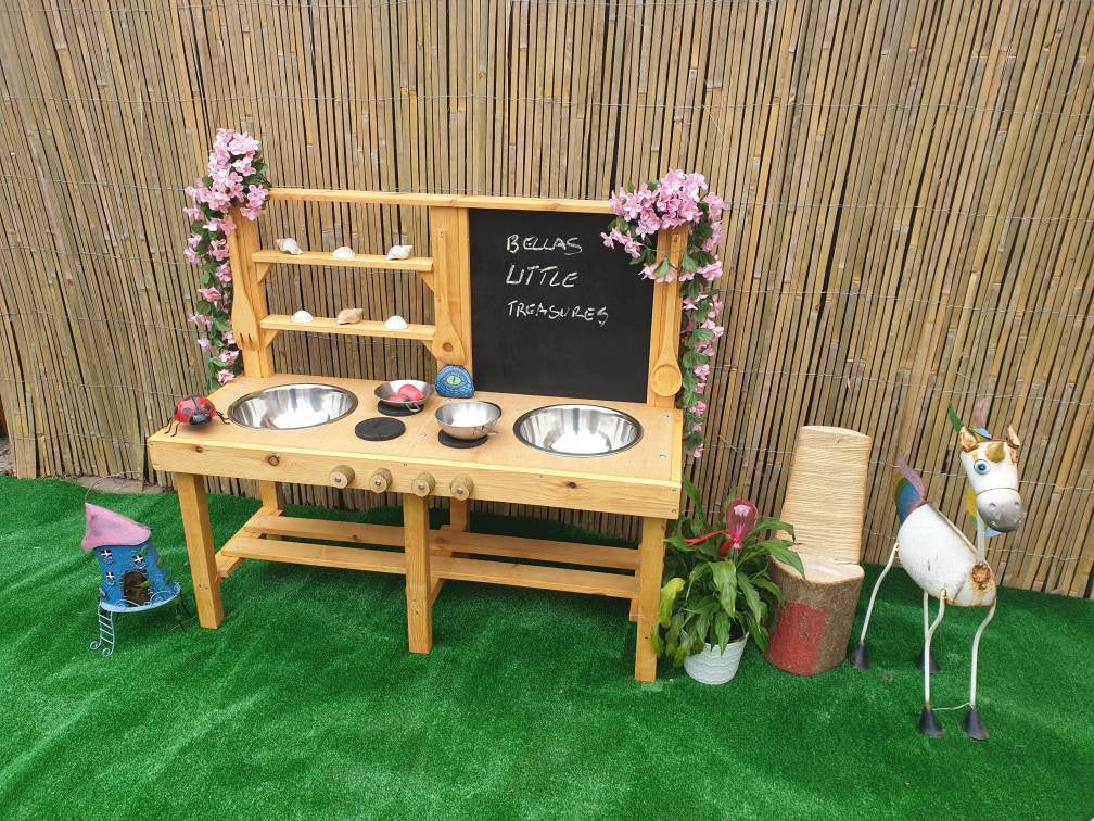 Split bowl Mud kitchen with blackboard