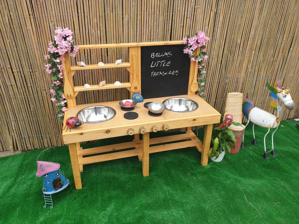 Split bowl Mud kitchen with blackboard