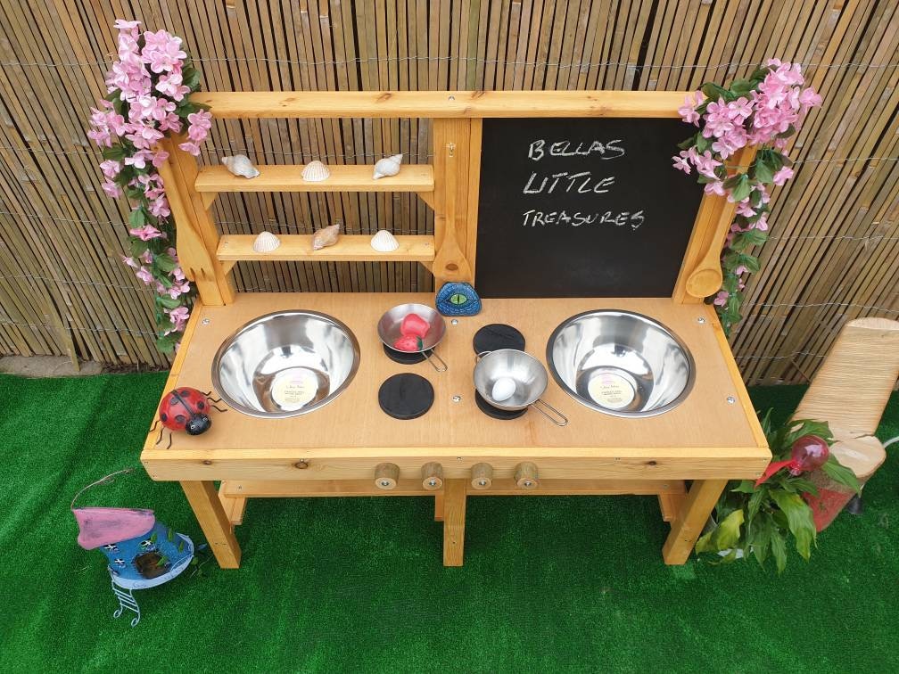 Split bowl Mud kitchen with blackboard