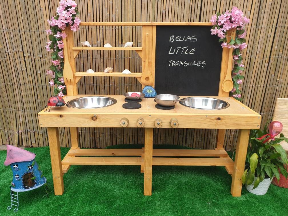 Split bowl Mud kitchen with blackboard