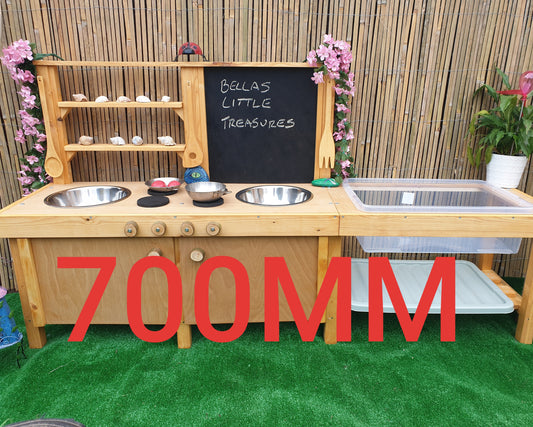 CUSTOM 700MM WORKTOP Mud kitchen with blackboard and water/sand table